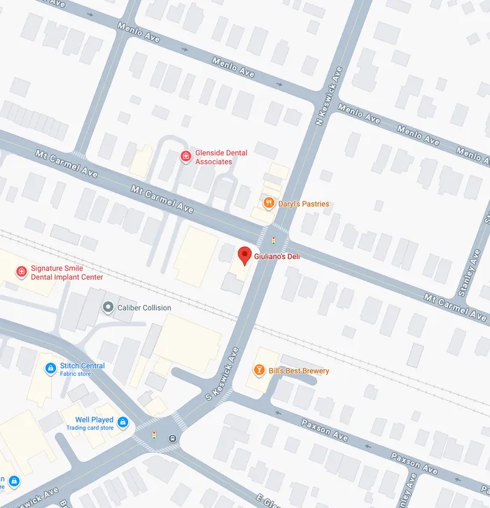 Map showing Giuliano's Beer Deli at the corner of Mt. Carmel & Keswick Ave
