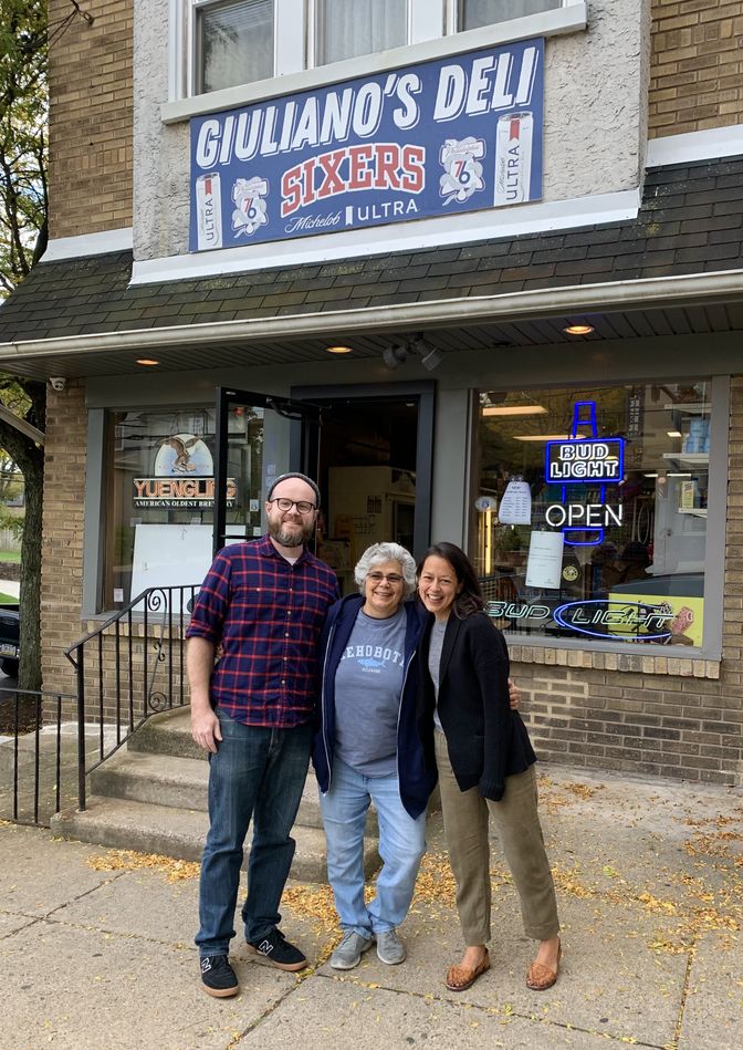 Matt McManus, Rose Giuliano and Marcella McManus outside the deli