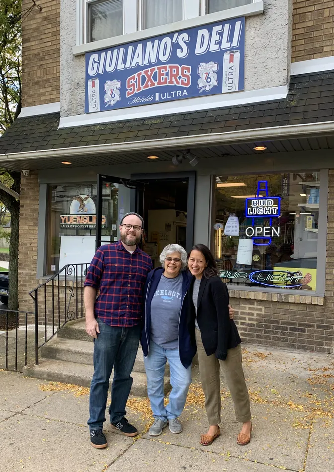 Matt McManus, Rose Giuliano and Marcella McManus outside the deli